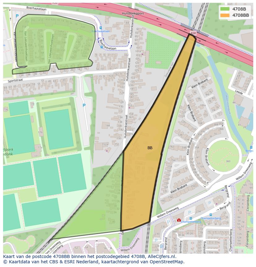 Afbeelding van het postcodegebied 4708 BB op de kaart.