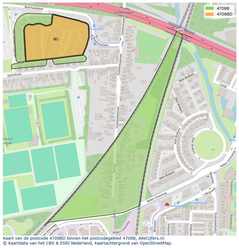 Afbeelding van het postcodegebied 4708 BD op de kaart.