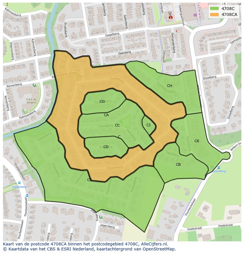 Afbeelding van het postcodegebied 4708 CA op de kaart.