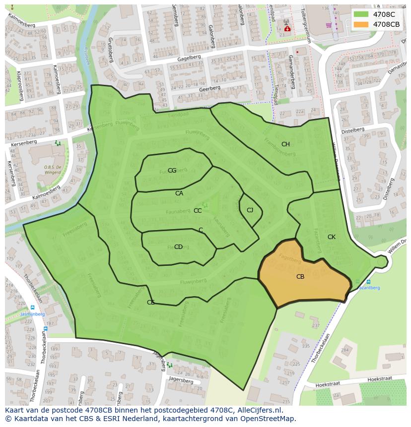 Afbeelding van het postcodegebied 4708 CB op de kaart.