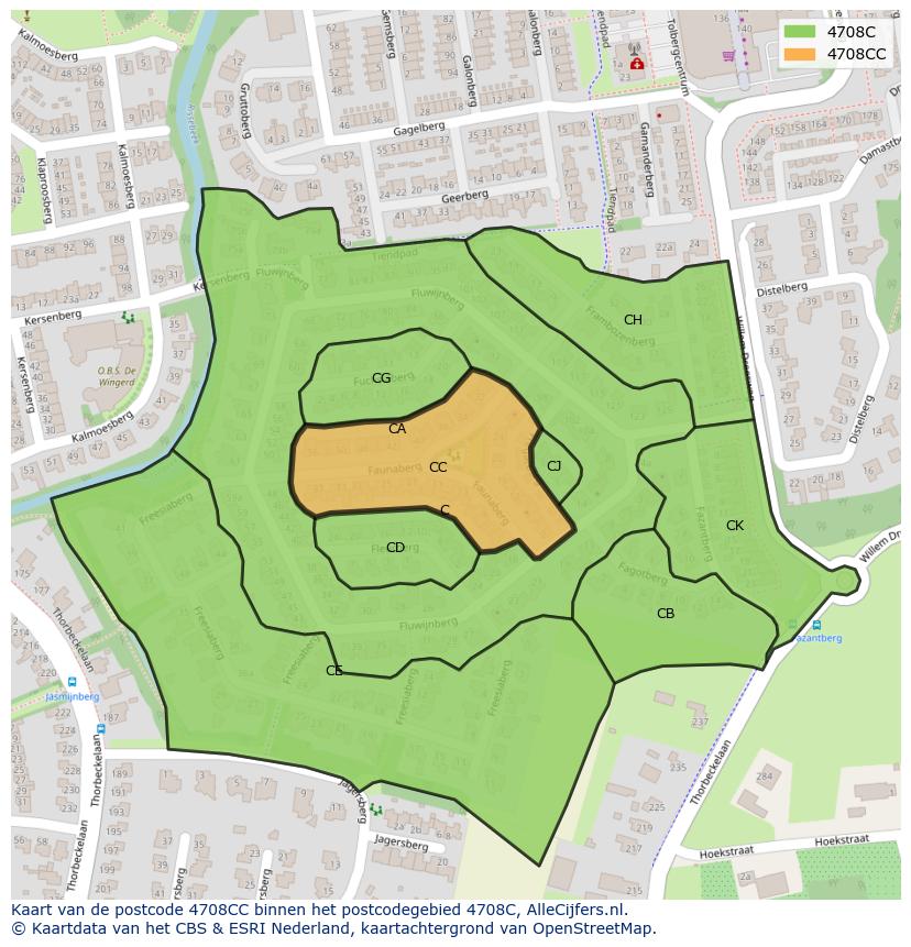 Afbeelding van het postcodegebied 4708 CC op de kaart.