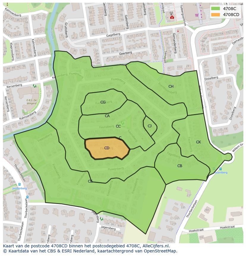 Afbeelding van het postcodegebied 4708 CD op de kaart.