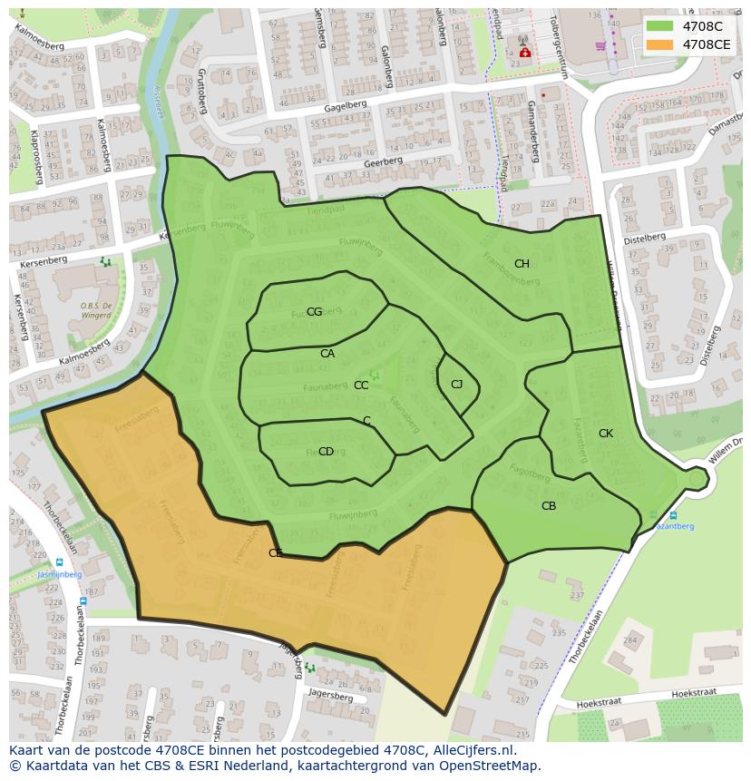 Afbeelding van het postcodegebied 4708 CE op de kaart.