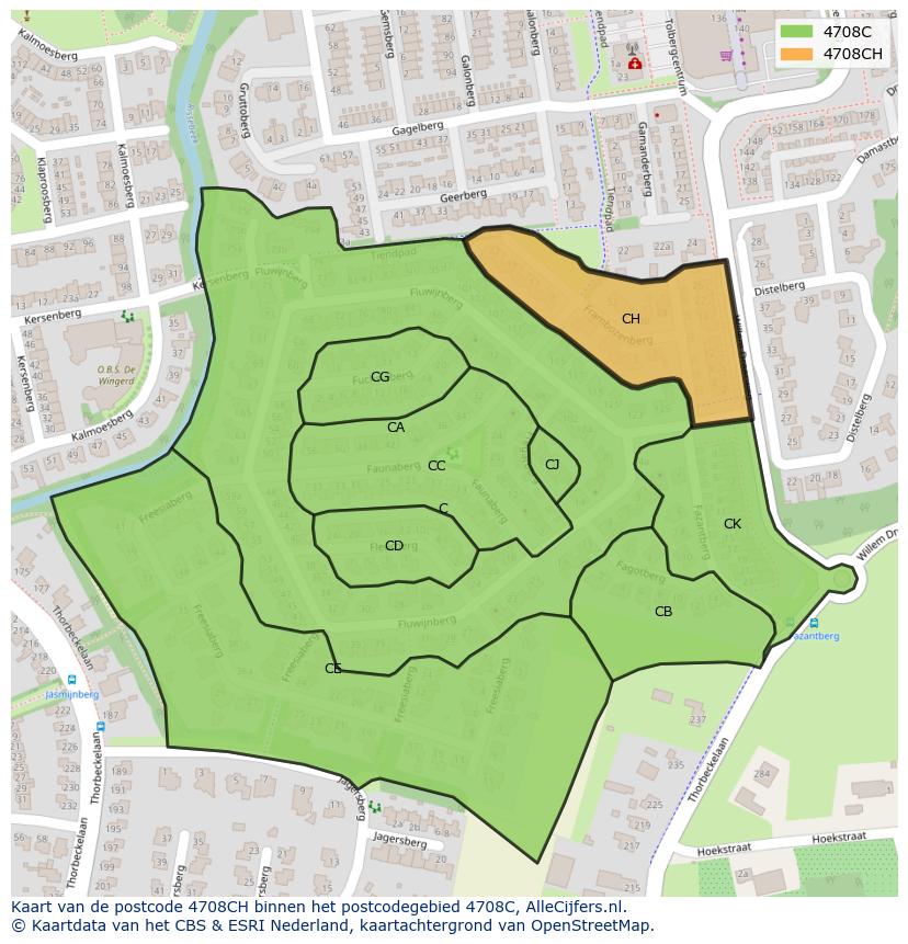 Afbeelding van het postcodegebied 4708 CH op de kaart.