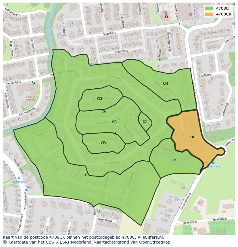 Afbeelding van het postcodegebied 4708 CK op de kaart.