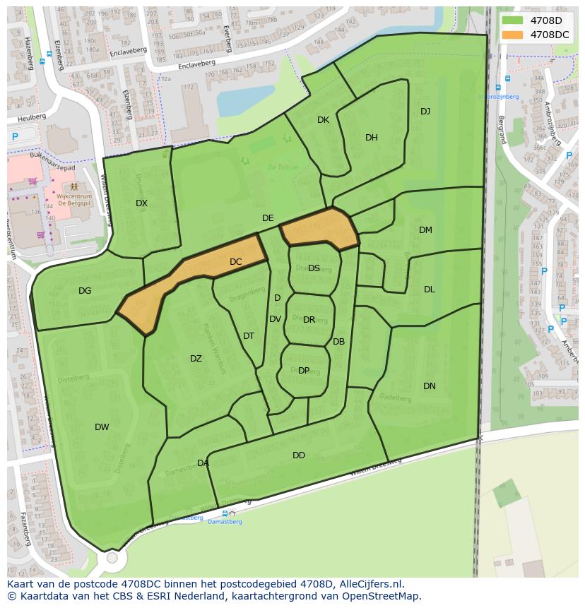 Afbeelding van het postcodegebied 4708 DC op de kaart.
