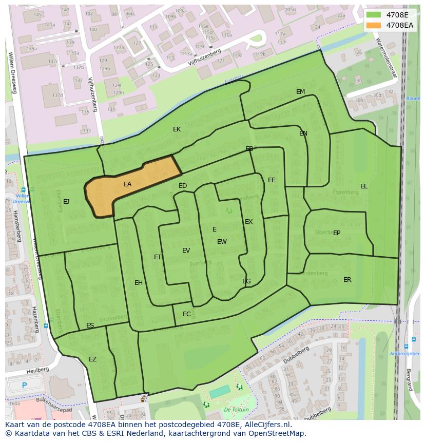 Afbeelding van het postcodegebied 4708 EA op de kaart.
