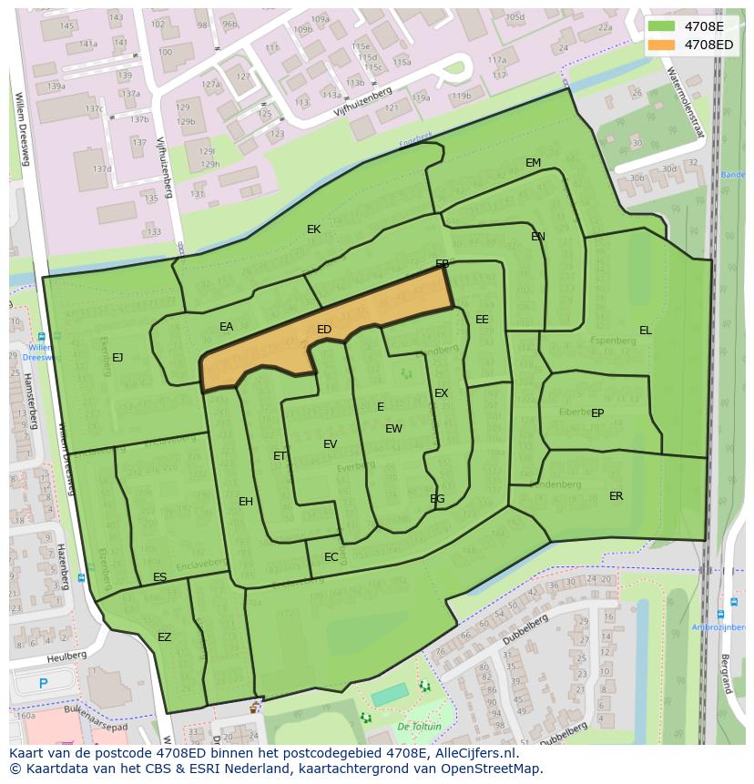 Afbeelding van het postcodegebied 4708 ED op de kaart.