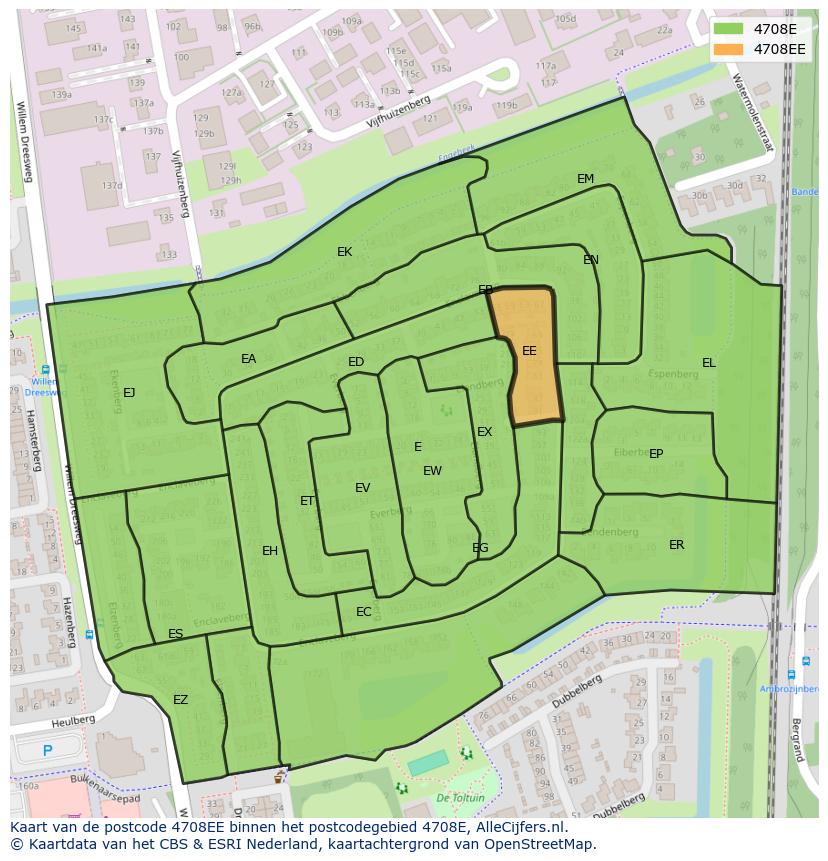 Afbeelding van het postcodegebied 4708 EE op de kaart.