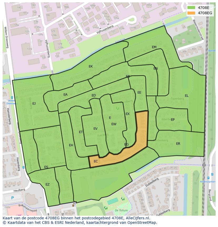 Afbeelding van het postcodegebied 4708 EG op de kaart.