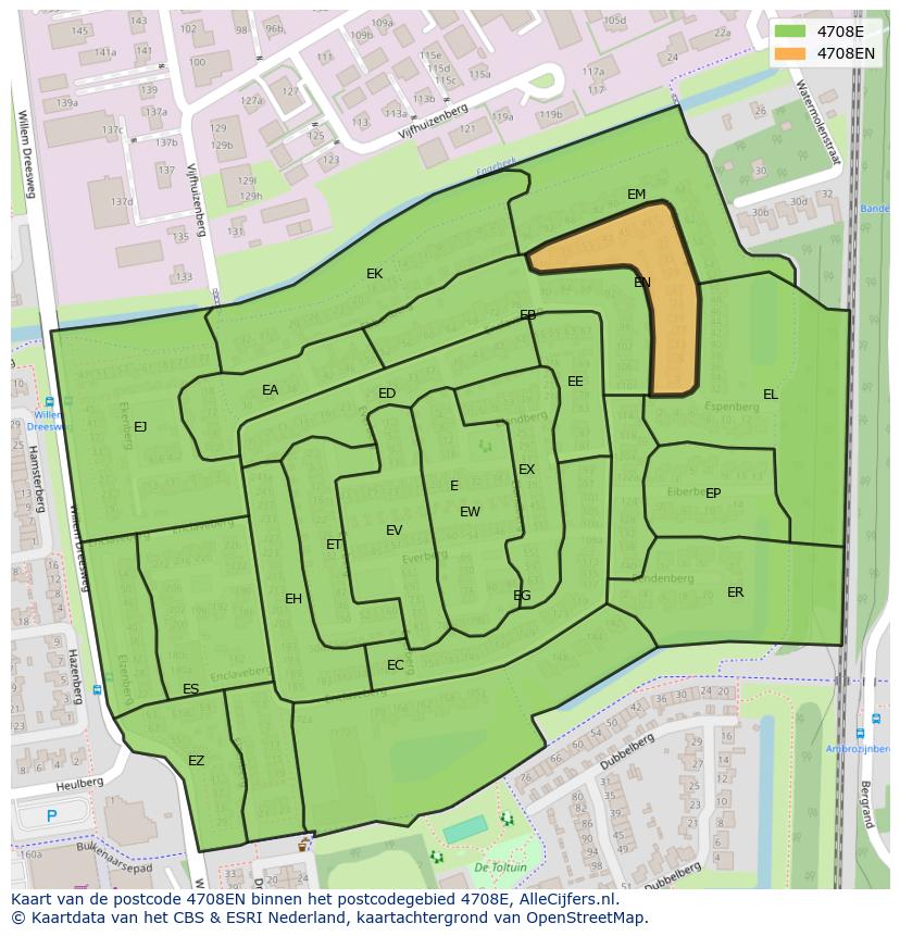 Afbeelding van het postcodegebied 4708 EN op de kaart.