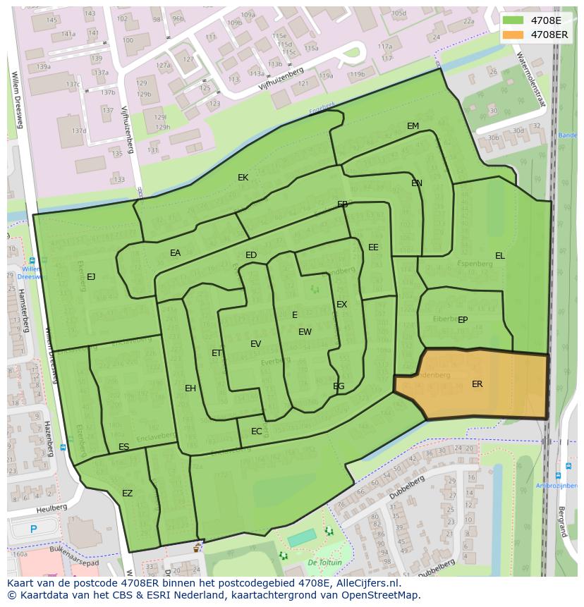 Afbeelding van het postcodegebied 4708 ER op de kaart.