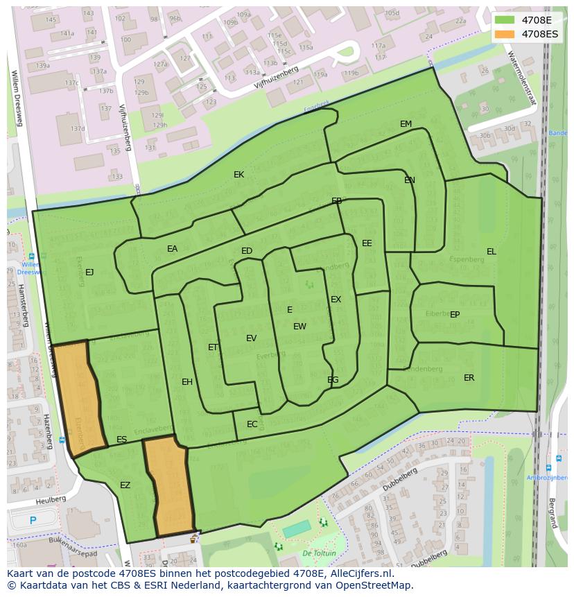 Afbeelding van het postcodegebied 4708 ES op de kaart.