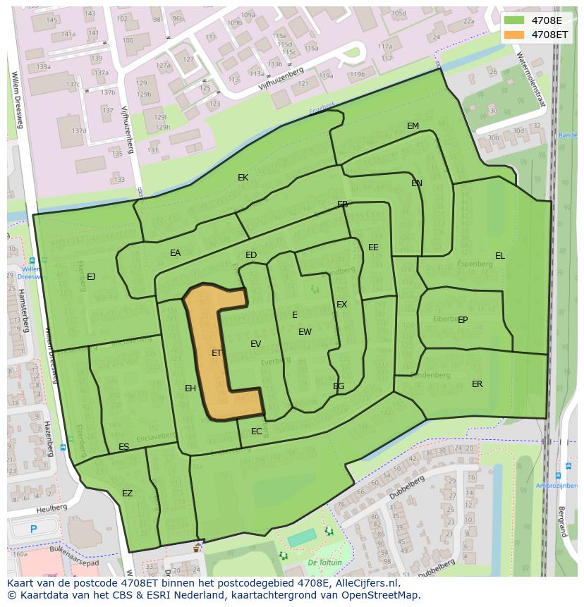 Afbeelding van het postcodegebied 4708 ET op de kaart.