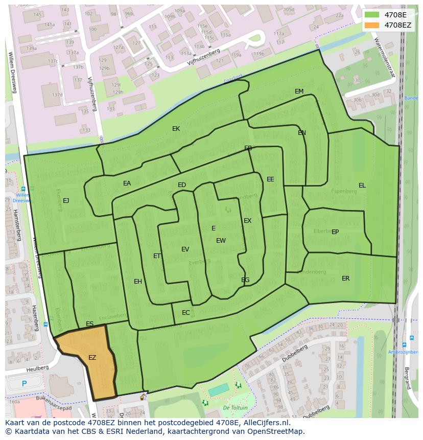 Afbeelding van het postcodegebied 4708 EZ op de kaart.