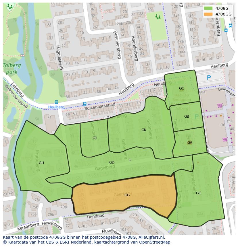 Afbeelding van het postcodegebied 4708 GG op de kaart.