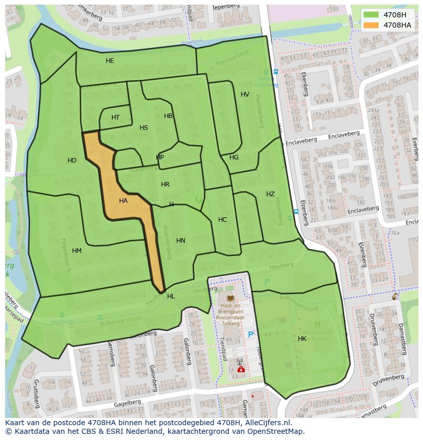 Afbeelding van het postcodegebied 4708 HA op de kaart.