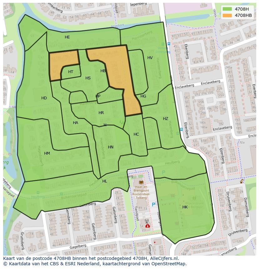 Afbeelding van het postcodegebied 4708 HB op de kaart.