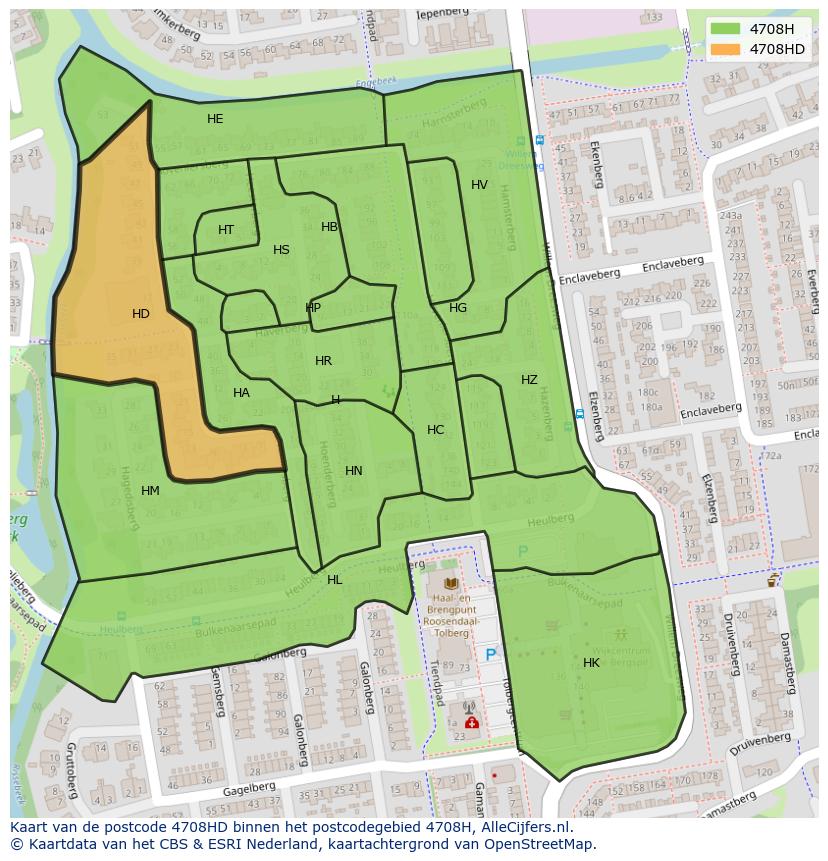Afbeelding van het postcodegebied 4708 HD op de kaart.