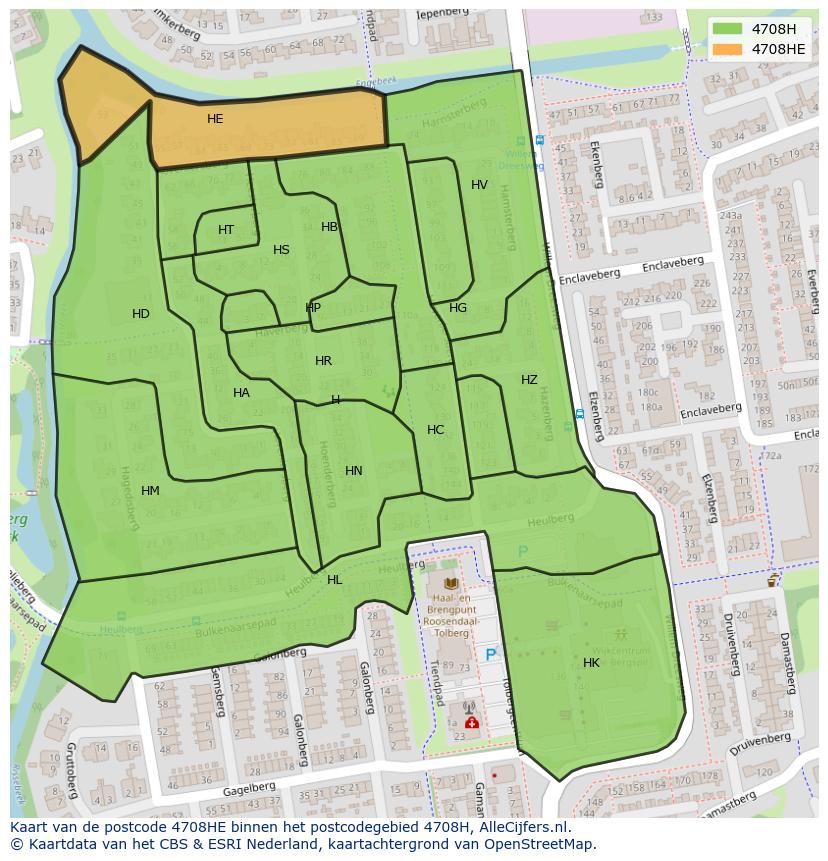 Afbeelding van het postcodegebied 4708 HE op de kaart.