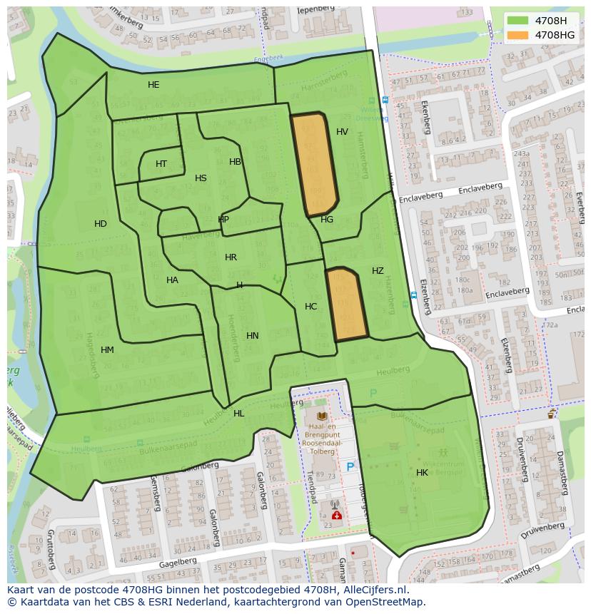 Afbeelding van het postcodegebied 4708 HG op de kaart.