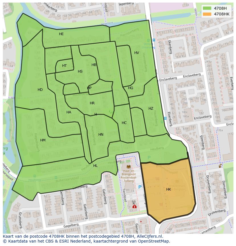 Afbeelding van het postcodegebied 4708 HK op de kaart.