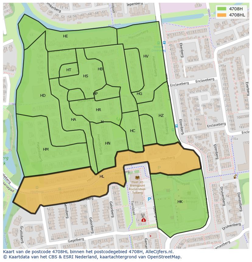 Afbeelding van het postcodegebied 4708 HL op de kaart.