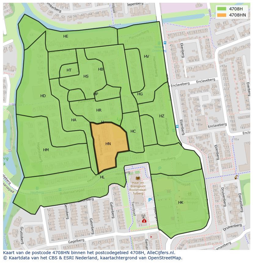 Afbeelding van het postcodegebied 4708 HN op de kaart.
