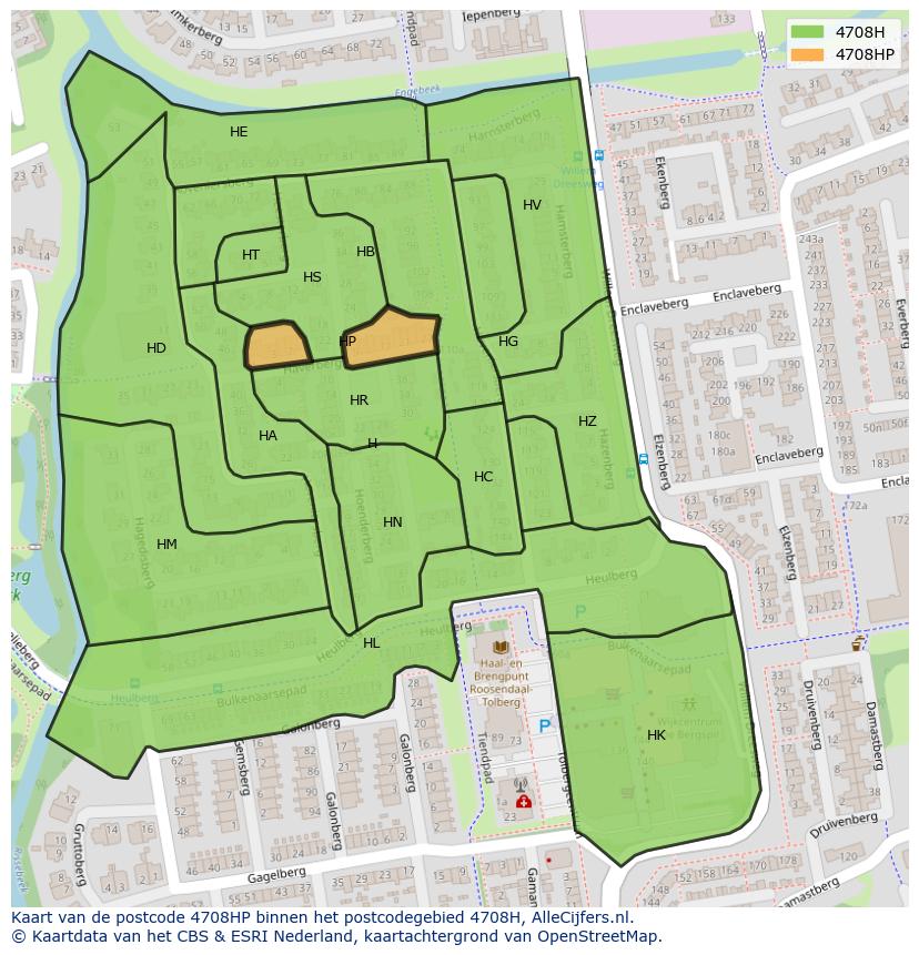 Afbeelding van het postcodegebied 4708 HP op de kaart.