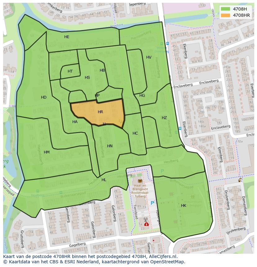 Afbeelding van het postcodegebied 4708 HR op de kaart.