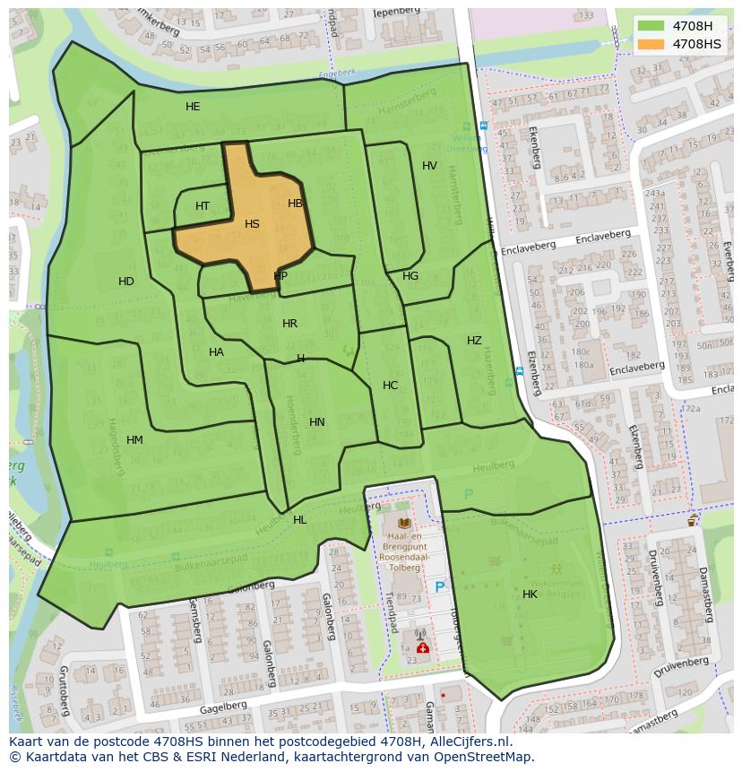 Afbeelding van het postcodegebied 4708 HS op de kaart.
