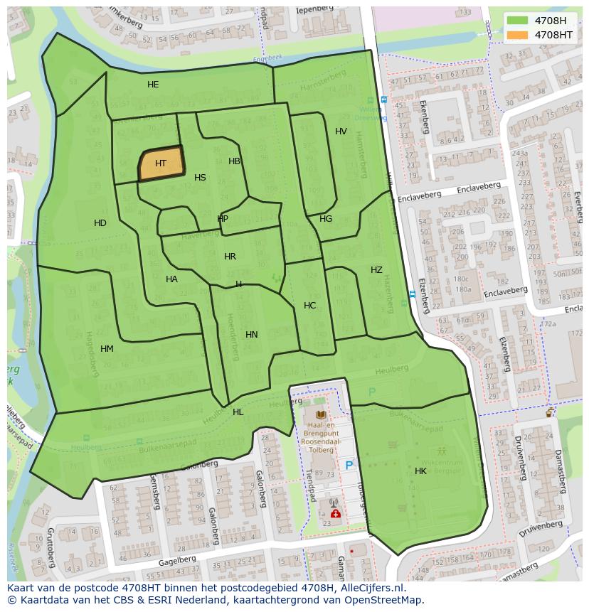 Afbeelding van het postcodegebied 4708 HT op de kaart.