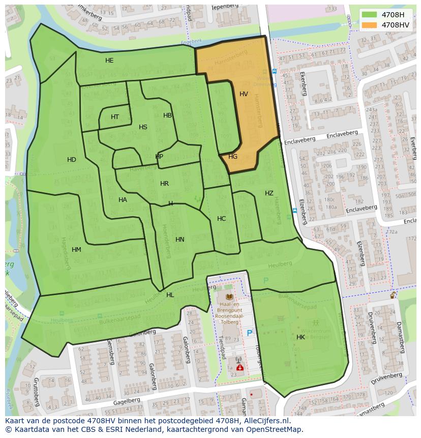 Afbeelding van het postcodegebied 4708 HV op de kaart.