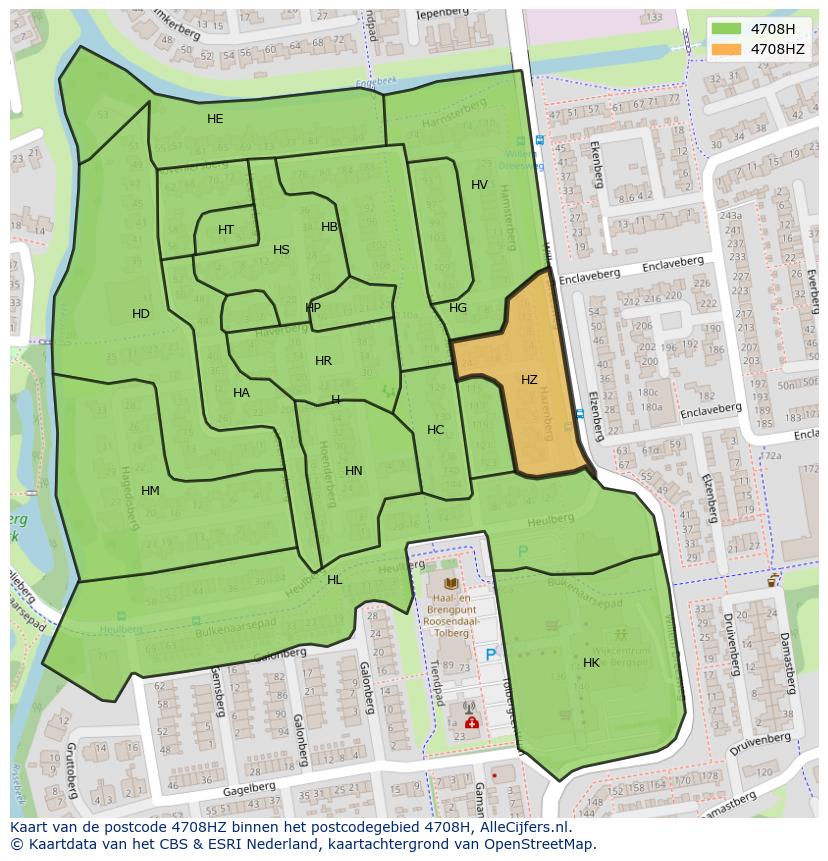 Afbeelding van het postcodegebied 4708 HZ op de kaart.
