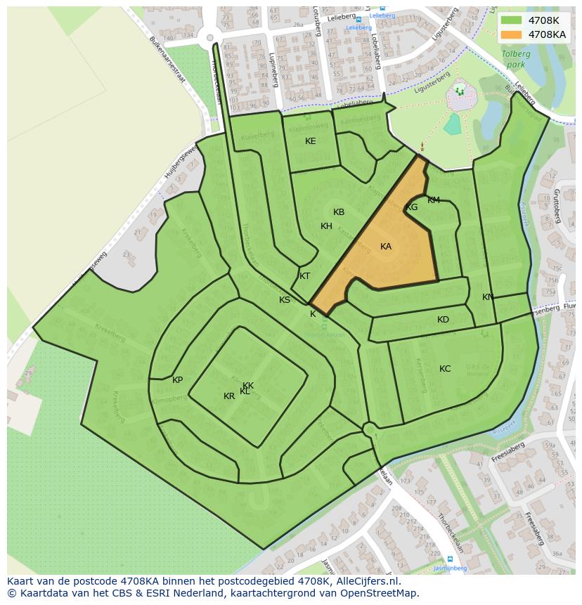 Afbeelding van het postcodegebied 4708 KA op de kaart.