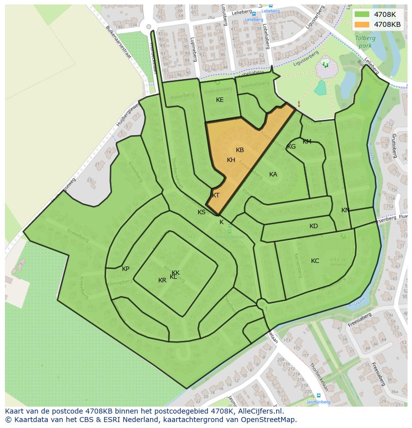 Afbeelding van het postcodegebied 4708 KB op de kaart.