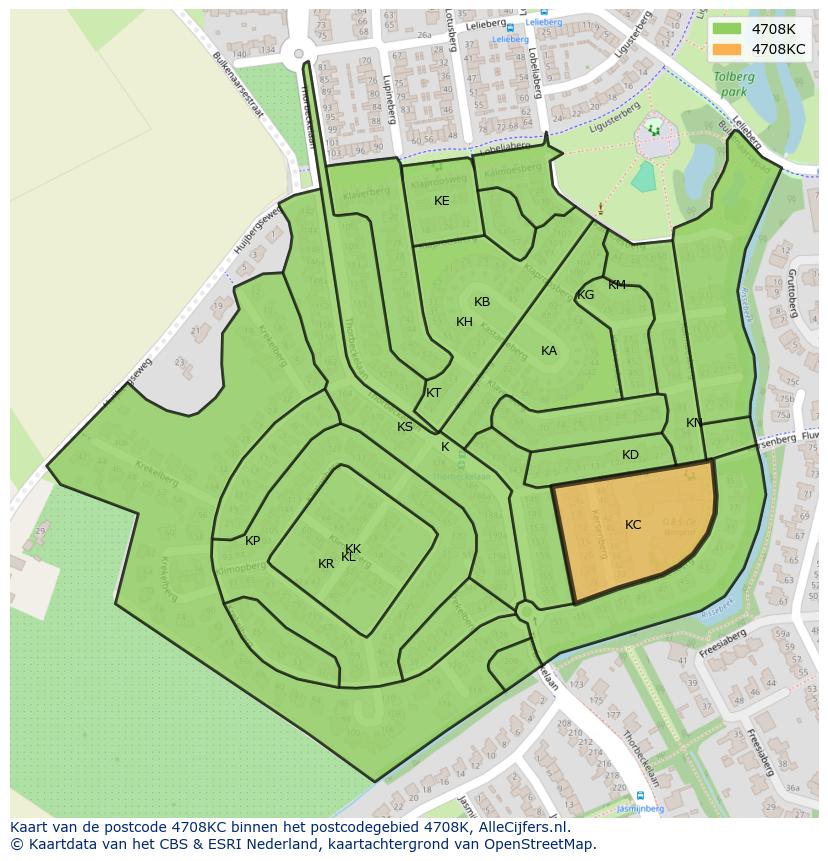 Afbeelding van het postcodegebied 4708 KC op de kaart.