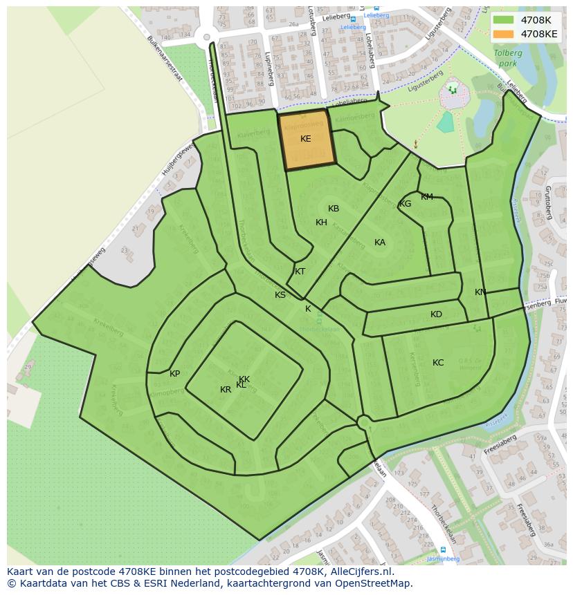 Afbeelding van het postcodegebied 4708 KE op de kaart.