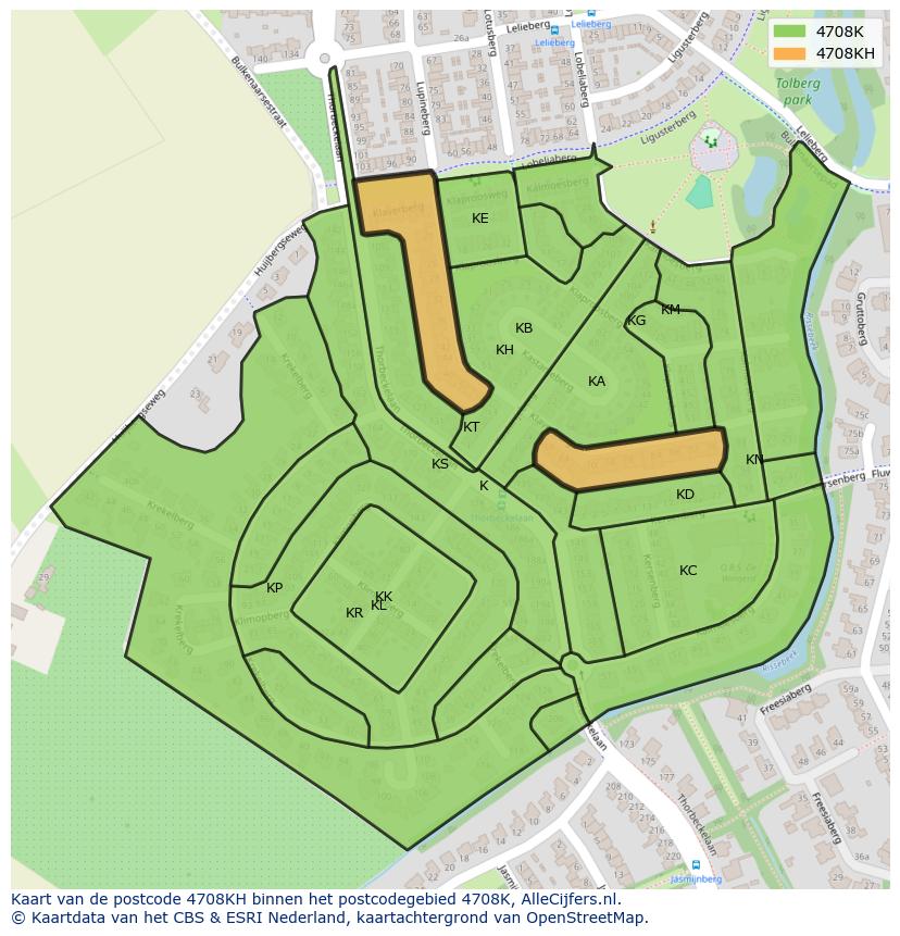 Afbeelding van het postcodegebied 4708 KH op de kaart.