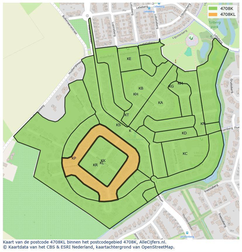 Afbeelding van het postcodegebied 4708 KL op de kaart.