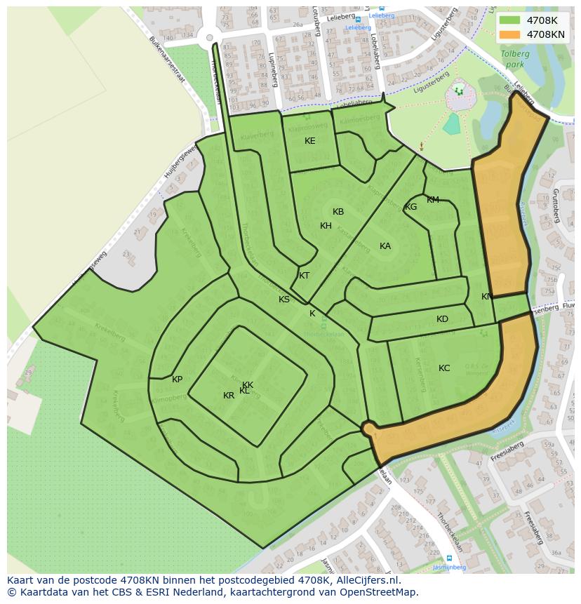 Afbeelding van het postcodegebied 4708 KN op de kaart.