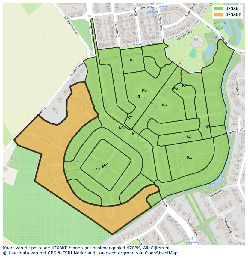 Afbeelding van het postcodegebied 4708 KP op de kaart.