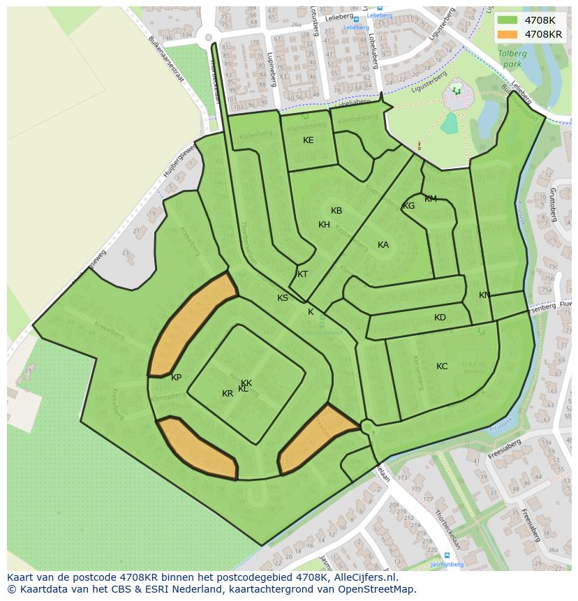 Afbeelding van het postcodegebied 4708 KR op de kaart.