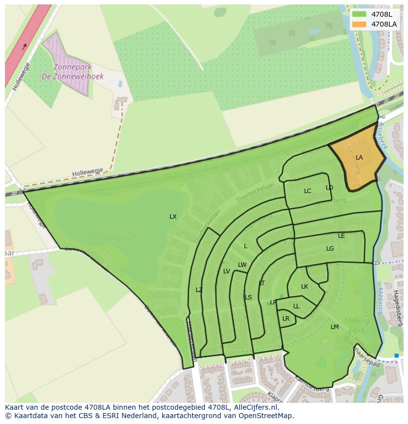 Afbeelding van het postcodegebied 4708 LA op de kaart.