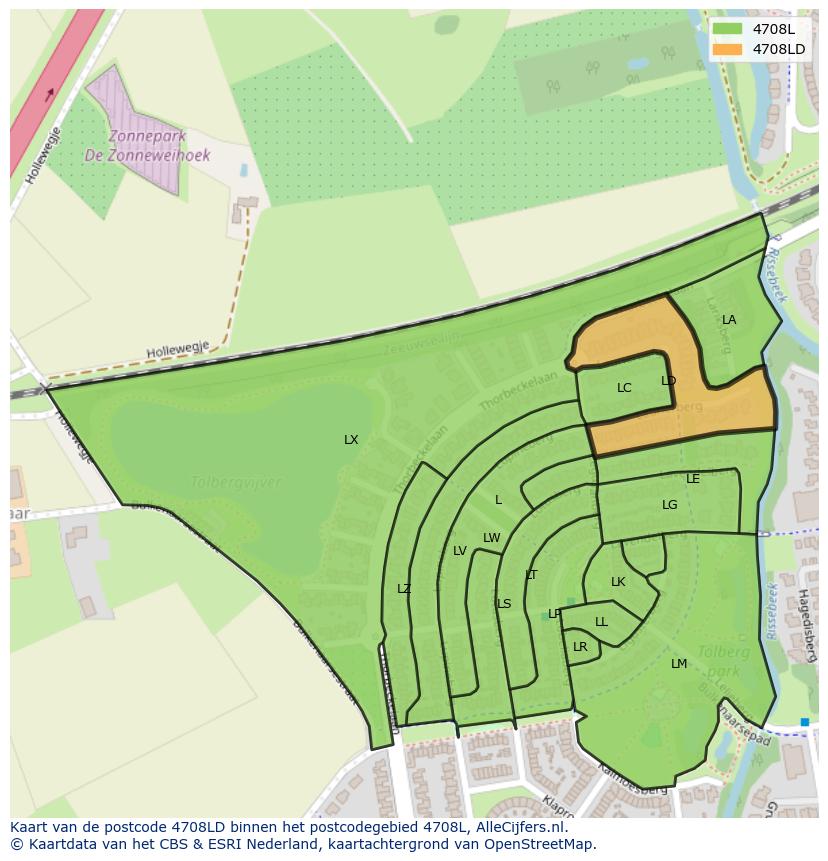 Afbeelding van het postcodegebied 4708 LD op de kaart.