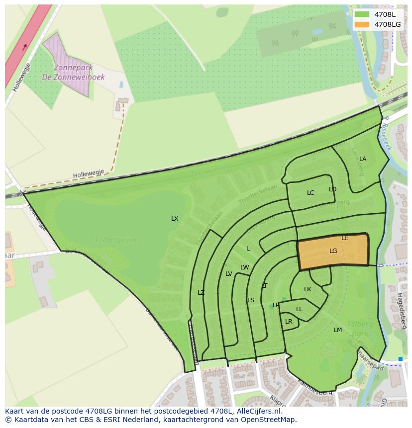 Afbeelding van het postcodegebied 4708 LG op de kaart.