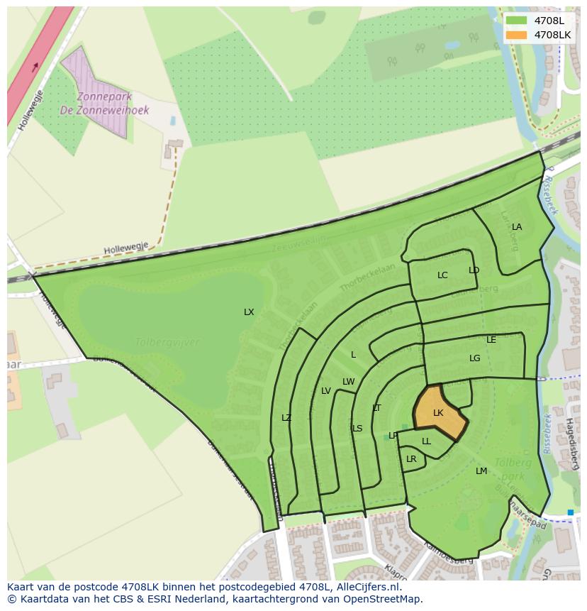 Afbeelding van het postcodegebied 4708 LK op de kaart.