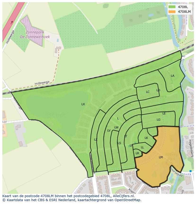 Afbeelding van het postcodegebied 4708 LM op de kaart.