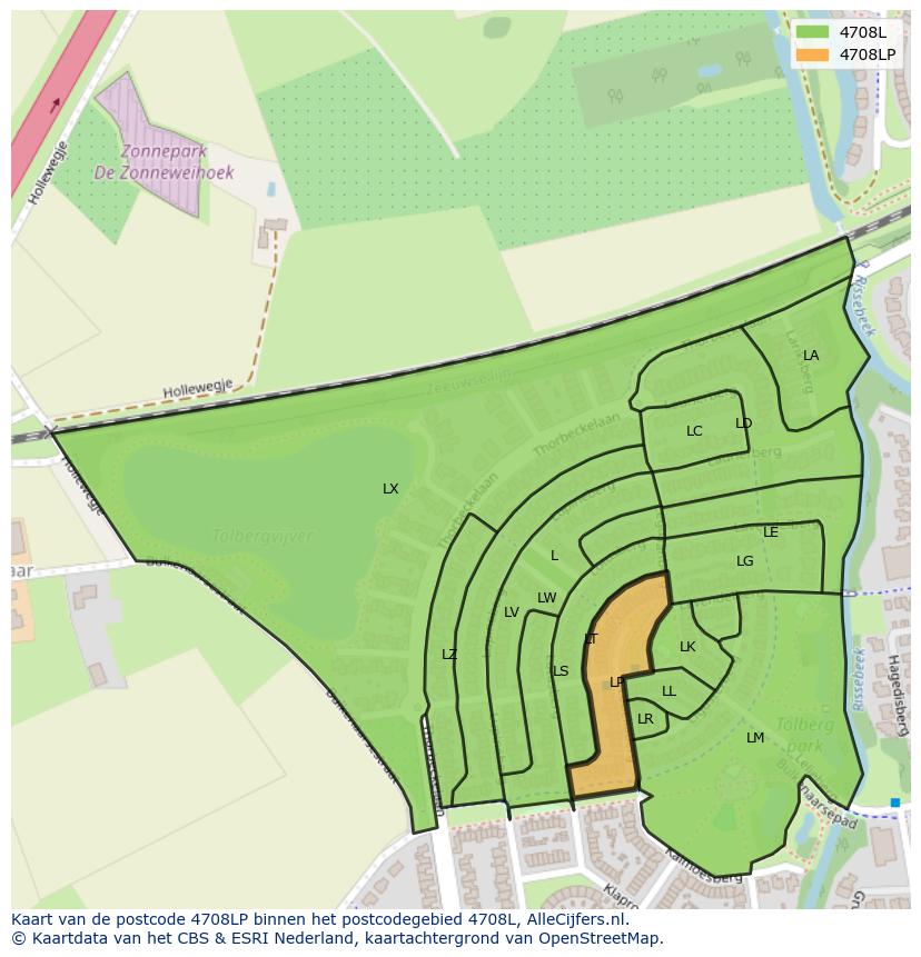Afbeelding van het postcodegebied 4708 LP op de kaart.