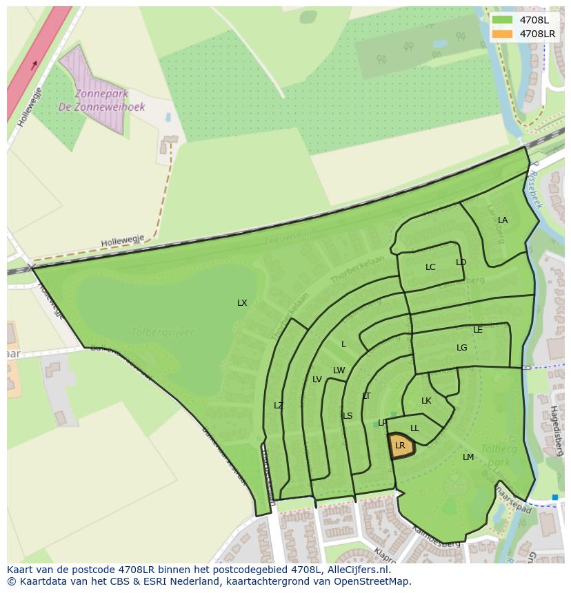 Afbeelding van het postcodegebied 4708 LR op de kaart.
